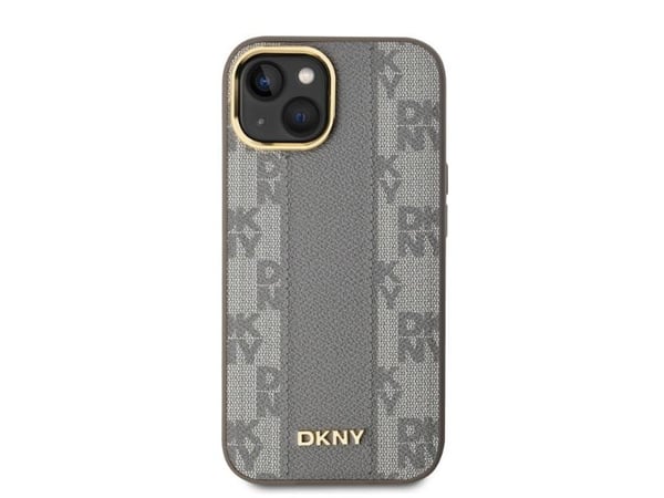 Kotelo Apple iPhone 14 DKNY nahkainen ruudullinen monofoninen kuvio MagSafe (DKHMP14SPCPVSLE) beige
