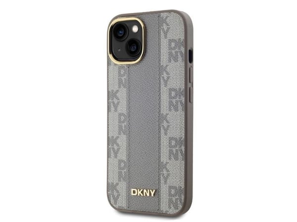 Kotelo Apple iPhone 14 DKNY nahkainen ruudullinen monofoninen kuvio MagSafe (DKHMP14SPCPVSLE) beige