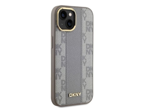 Kotelo Apple iPhone 14 DKNY nahkainen ruudullinen monofoninen kuvio MagSafe (DKHMP14SPCPVSLE) beige
