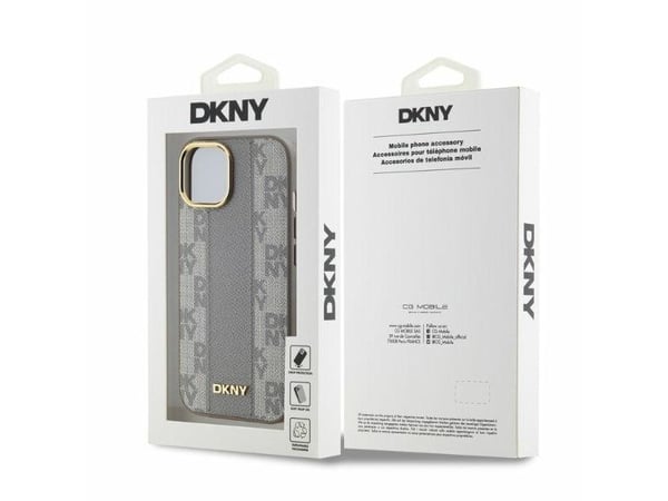 Kotelo Apple iPhone 14 DKNY nahkainen ruudullinen monofoninen kuvio MagSafe (DKHMP14SPCPVSLE) beige
