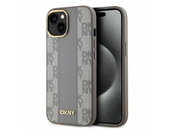 DKNY DKHMP15SPCPVSLE iPhone 15 6,1" beige/beige hardcase i skinn med rutete ensfarget mønster MagSafe