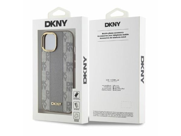 DKNY DKHMP15SPCPVSLE iPhone 15 6,1" beige/beige hardcase i skinn med rutete ensfarget mønster MagSafe