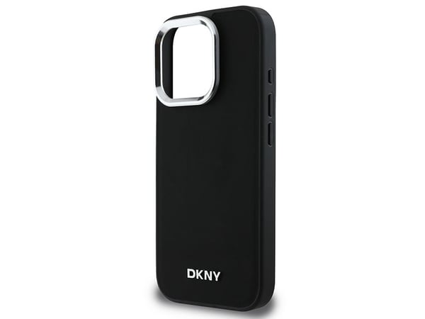 Apple iPhone 16 Pro DKNY Plain Silver Logo MagSafe (DKHMP16LPSCMCLK) telefondeksel i svart farge