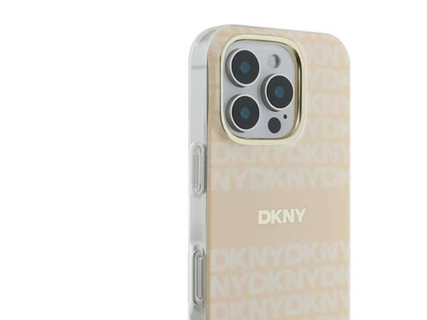 Apple iPhone 16 Pro Max DKNY Toista tekstuuri kuvio raita (DKHMP16XHRHSEP) puhelimen tapauksessa vaaleanpunainen