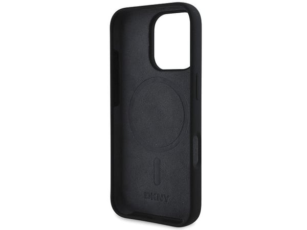 Apple iPhone 16 Pro Max DKNY silikoni valkoinen painettu logo MagSafe (DKHMP16XSNYACH) puhelimen tapauksessa musta