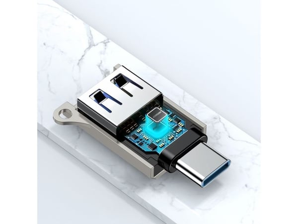 Joyroom S-H151 USB-C (meski) / USB-A (zenski) z oczkiem na smycz adapter - srebrny