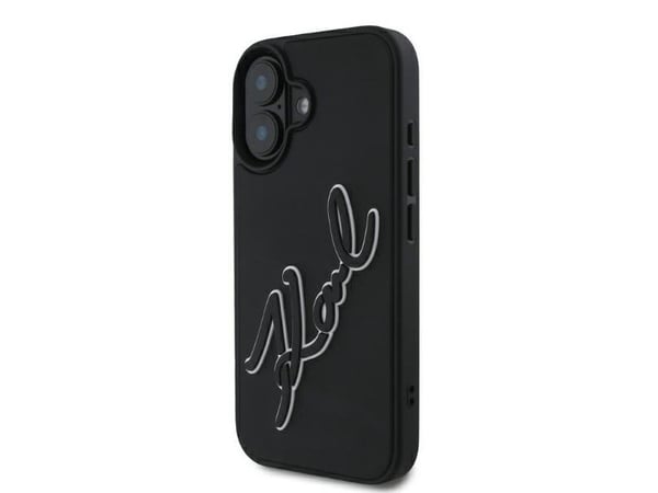 Apple iPhone 16 Karl Lagerfeld 3D Rubber Signature (KLHCP16S3DRKSDLK) dėklas telefonui juodos spalvos