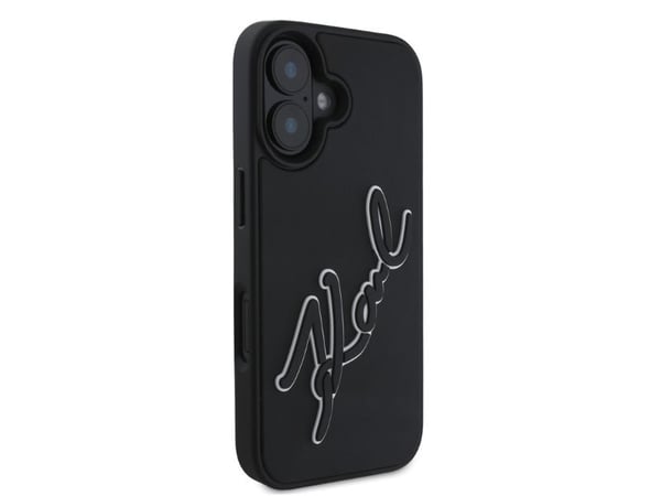 Apple iPhone 16 Karl Lagerfeld 3D Rubber Signature (KLHCP16S3DRKSDLK) dėklas telefonui juodos spalvos