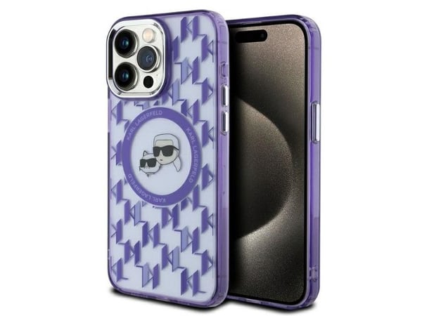 Apple iPhone 15 Pro Karl Lagerfeld IML Monogram Karl&amp;Choupette Head MagSafe (KLHMP15LHMCKMHU) puhelimen kotelo violetti