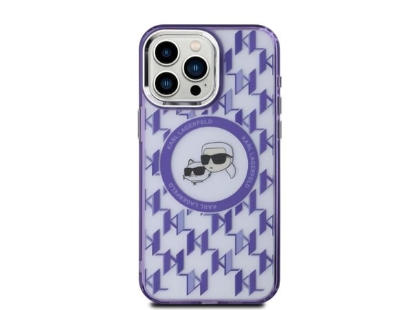 Apple iPhone 15 Pro Karl Lagerfeld IML Monogram Karl&amp;Choupette Head MagSafe (KLHMP15LHMCKMHU) puhelimen kotelo violetti