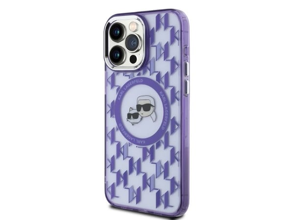 Apple iPhone 15 Pro Karl Lagerfeld IML Monogram Karl&amp;Choupette Head MagSafe (KLHMP15LHMCKMHU) puhelimen kotelo violetti