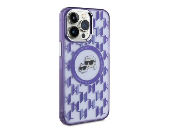 Apple iPhone 15 Pro Karl Lagerfeld IML Monogram Karl&amp;Choupette Head MagSafe (KLHMP15LHMCKMHU) puhelimen kotelo violetti