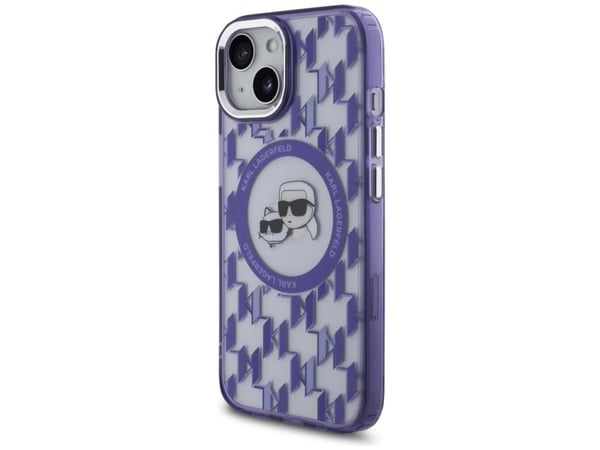Apple iPhone 15 Karl Lagerfeld IML Monogram Karl&Choupette Head MagSafe (KLHMP15SHMCKMHU) telefondeksel lilla