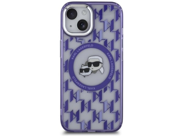 Apple iPhone 15 Karl Lagerfeld IML Monogram Karl&Choupette Head MagSafe (KLHMP15SHMCKMHU) telefondeksel lilla