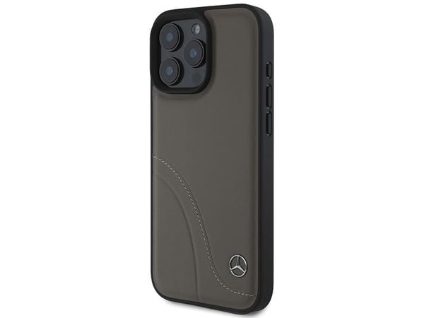 Mercedes MB buede sømmer i skinnetui til iPhone 16 Pro Max - brun