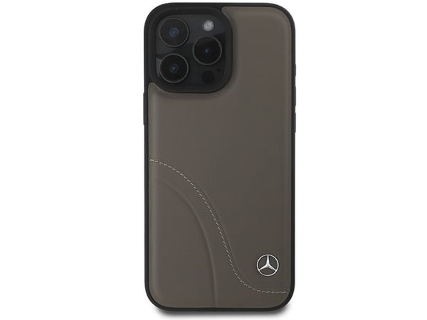 Mercedes MB buede sømmer i skinnetui til iPhone 16 Pro Max - brun