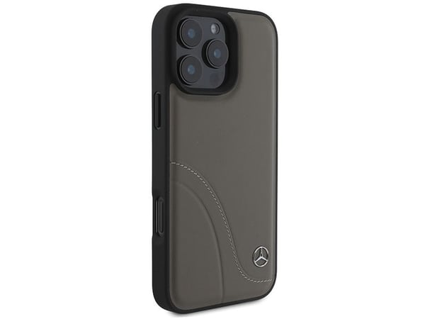 Mercedes MB buede sømmer i skinnetui til iPhone 16 Pro Max - brun