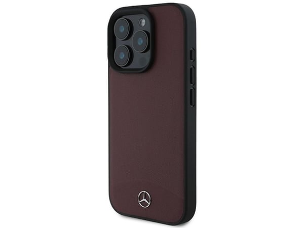 Mercedes teksturert og ensfarget lær MagSafe-deksel for iPhone 16 Pro Max - rød
