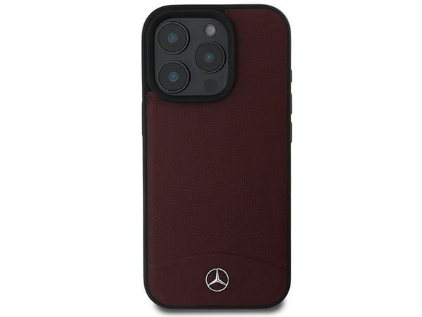 Mercedes teksturert og ensfarget lær MagSafe-deksel for iPhone 16 Pro Max - rød
