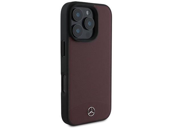 Mercedes teksturert og ensfarget lær MagSafe-deksel for iPhone 16 Pro Max - rød