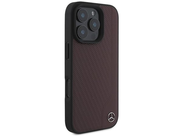 Mercedes MB Wood Imitation Leather MagSafe-etui til iPhone 16 Pro Max - rød