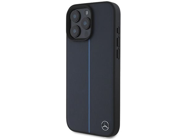 Mercedes MB Blue Line lær MagSafe-deksel til iPhone 16 Pro Max – marineblå