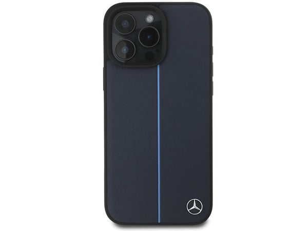 Mercedes MB Blue Line lær MagSafe-deksel til iPhone 16 Pro Max – marineblå