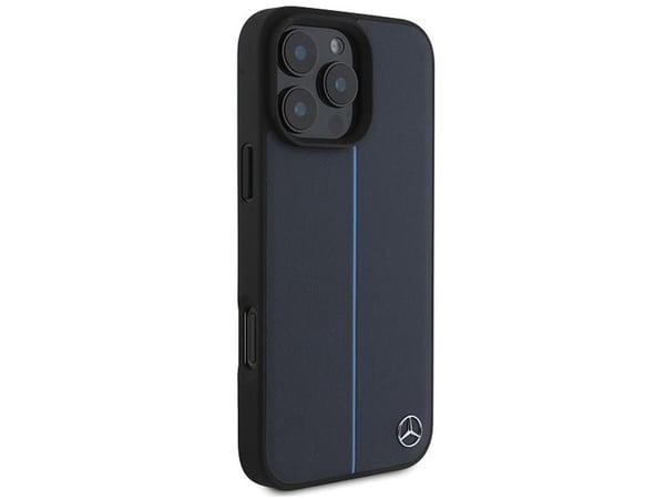 Mercedes MB Blue Line lær MagSafe-deksel til iPhone 16 Pro Max – marineblå