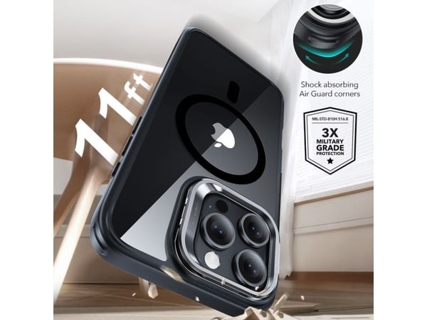 ESR Classic Hybrid Kickstand Halolock MagSafe-deksel med stativ + herdet glass til iPhone 16 Pro Max - klar med sort ramme