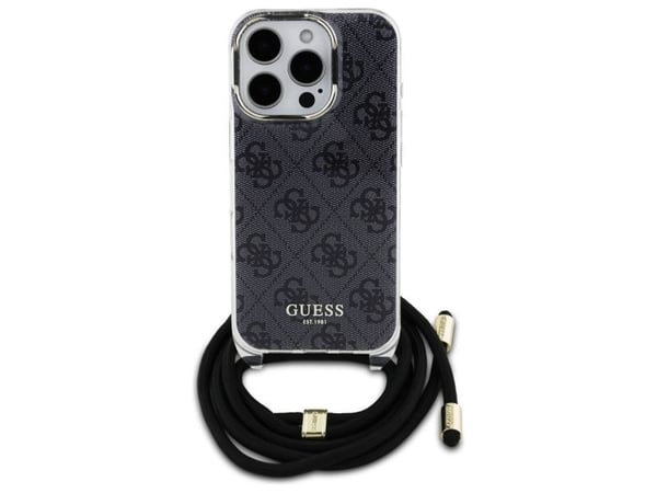 Guess crossbody-hylster med 4G-print og lanyard til iPhone 16 Pro - sort