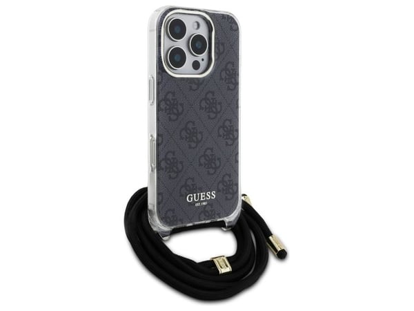 Dėklas Guess GUHCP16LHC4SEK iPhone 16 Pro 6.3" juoda/juodas kovakotelo Crossbody Cord 4G Tulosta