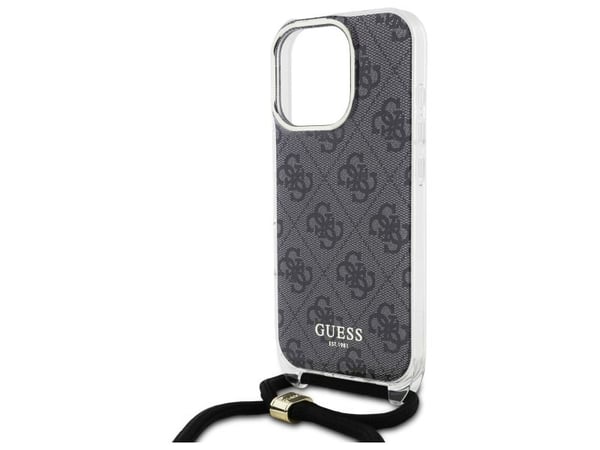 Dėklas Guess GUHCP16LHC4SEK iPhone 16 Pro 6.3" juoda/juodas kovakotelo Crossbody Cord 4G Tulosta
