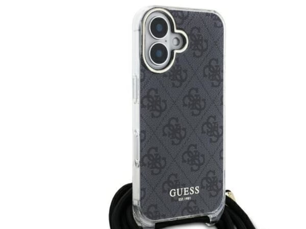 Dėklas Guess GUHCP16LHC4SEK iPhone 16 Pro 6.3" juoda/juodas kovakotelo Crossbody Cord 4G Tulosta