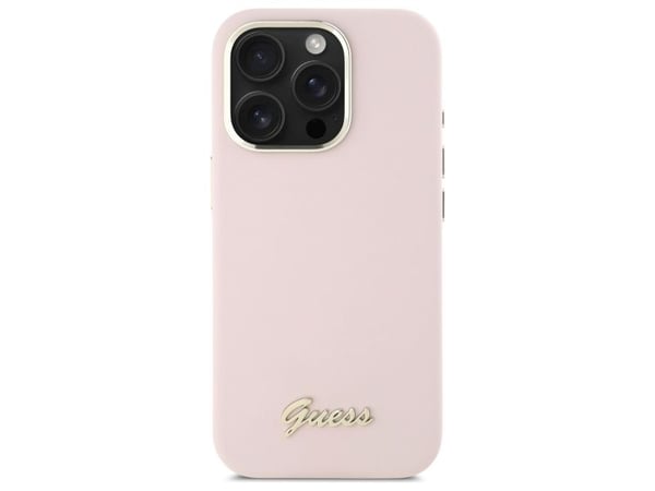 Guess Guess GUHCP16LSMBSLP iPhone 16 Pro 6.3" różowy/pinkki kovakotelo Silikoni Script Metallinen logo ja kehys
