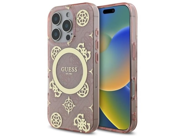 Dėklas Guess GUHMP16LH4PYEEP iPhone 16 Pro 6.3" rožinis/pinkki kovakotelo IML Peony 4G Taustalla MagSafe