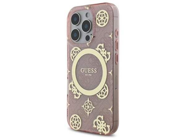 Dėklas Guess GUHMP16LH4PYEEP iPhone 16 Pro 6.3" rožinis/pinkki kovakotelo IML Peony 4G Taustalla MagSafe