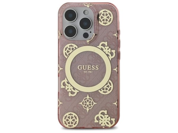 Dėklas Guess GUHMP16LH4PYEEP iPhone 16 Pro 6.3" rožinis/pinkki kovakotelo IML Peony 4G Taustalla MagSafe