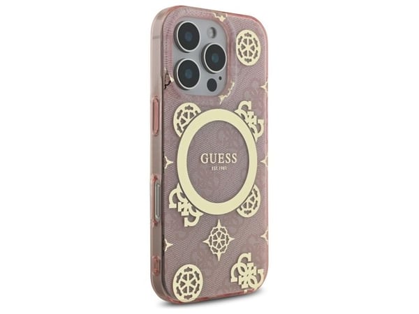Dėklas Guess GUHMP16LH4PYEEP iPhone 16 Pro 6.3" rožinis/pinkki kovakotelo IML Peony 4G Taustalla MagSafe