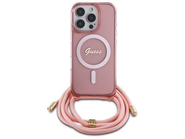 Guess Guess GUHMP16LHCTSGNSP iPhone 16 Pro 6.3" vaaleanpunainen/vaaleanpunainen kovakotelo Crossbody Johto Script MagSafe -kirjoitus