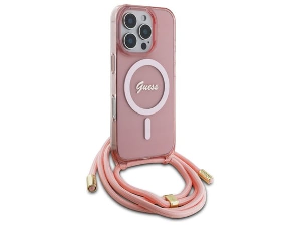 Guess Guess GUHMP16LHCTSGNSP iPhone 16 Pro 6.3" vaaleanpunainen/vaaleanpunainen kovakotelo Crossbody Johto Script MagSafe -kirjoitus
