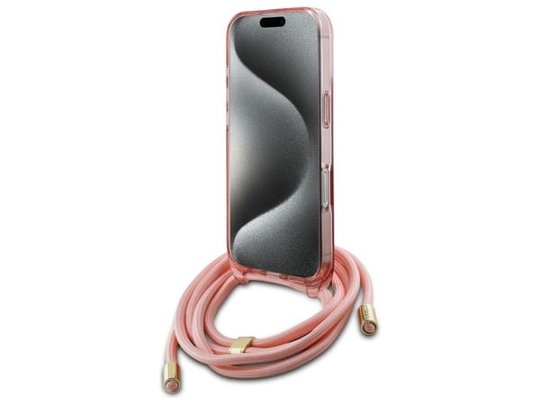 Guess Guess GUHMP16LHCTSGNSP iPhone 16 Pro 6.3" vaaleanpunainen/vaaleanpunainen kovakotelo Crossbody Johto Script MagSafe -kirjoitus