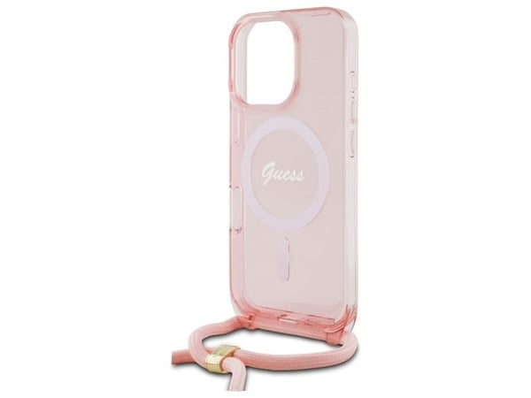 Guess Guess GUHMP16LHCTSGNSP iPhone 16 Pro 6.3" vaaleanpunainen/vaaleanpunainen kovakotelo Crossbody Johto Script MagSafe -kirjoitus