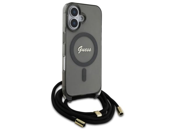 Dėklas Guess GUHMP16SHCTSGNSK iPhone 16 6.1" juoda/juodas kovakotelo Crossbody johto Script MagSafe