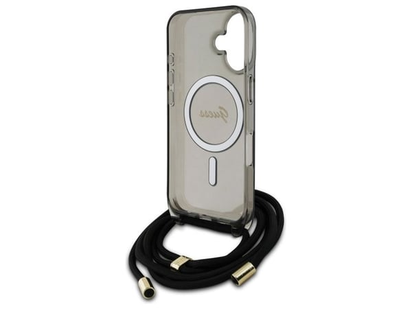 Guess crossbody-väska med snör-script MagSafe för iPhone 16 - svart