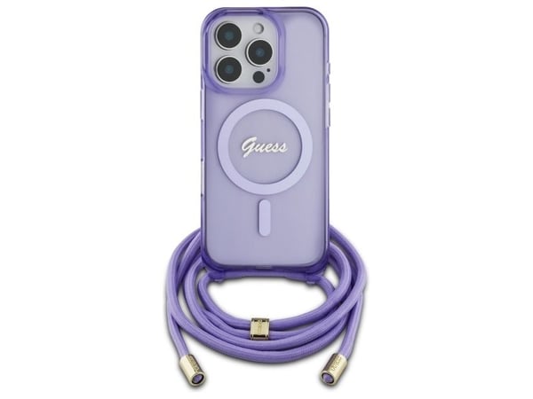 Guess crossbody snöre-script MagSafe-skal för iPhone 16 Pro Max - lila