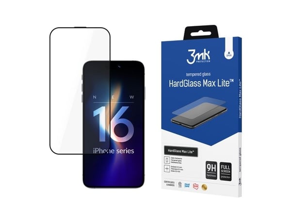 3MK HardGlass Max Lite, Apple, iPhone 16 Pro Max, Scratch resistant, Black, Transparent, 1 pc(s)