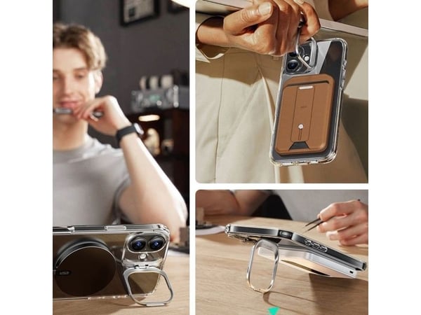 ESR ESR Classic Hybrid Kickstand Halolock MagSafe + deksel i herdet glass til iPhone 16 - gjennomsiktig