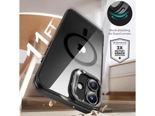 ESR Classic Hybrid Kickstand HaloLock Magsafe &amp;amp; Herdet glass iPhone 16 gjennomsiktig svart