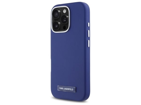 Karl Lagerfeld FW metallplatta MagSafe-fodral för iPhone 16 Pro - blå