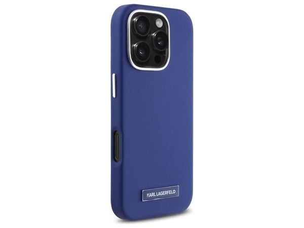 Karl Lagerfeld FW metallplatta MagSafe-fodral för iPhone 16 Pro - blå